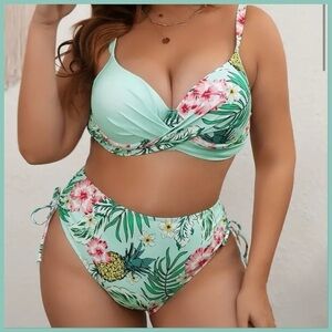 2 piece tropical print bikini set